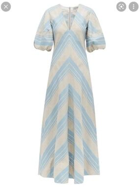 Lee Mathews Tilda Chevron Linen Blend Maxi Dress in Celadon Blue 4